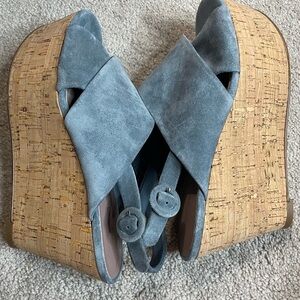 NWOT Diane Von Furstenberg|| Juno Blue Suede Platform Wedge Sandals Size 8